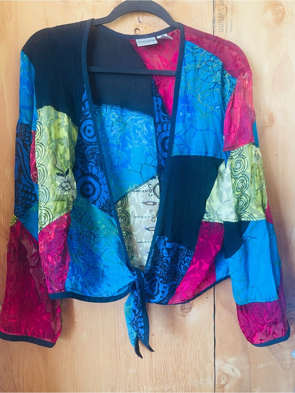 Chico's Patchwork Tie-Front Tunic in Blue, Pink, Green